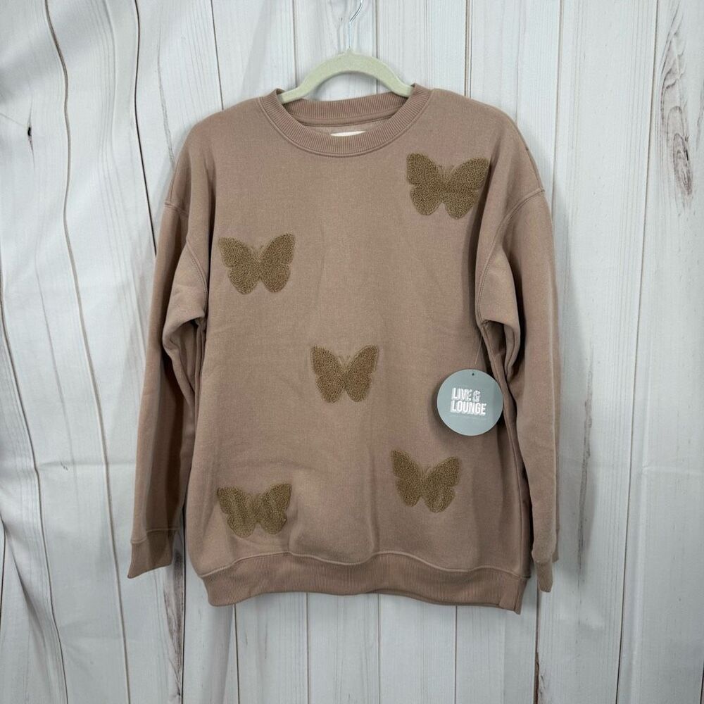 No Comment Women’s Small Tan Butterfly Sweatshirt New Y2K Style 2000s